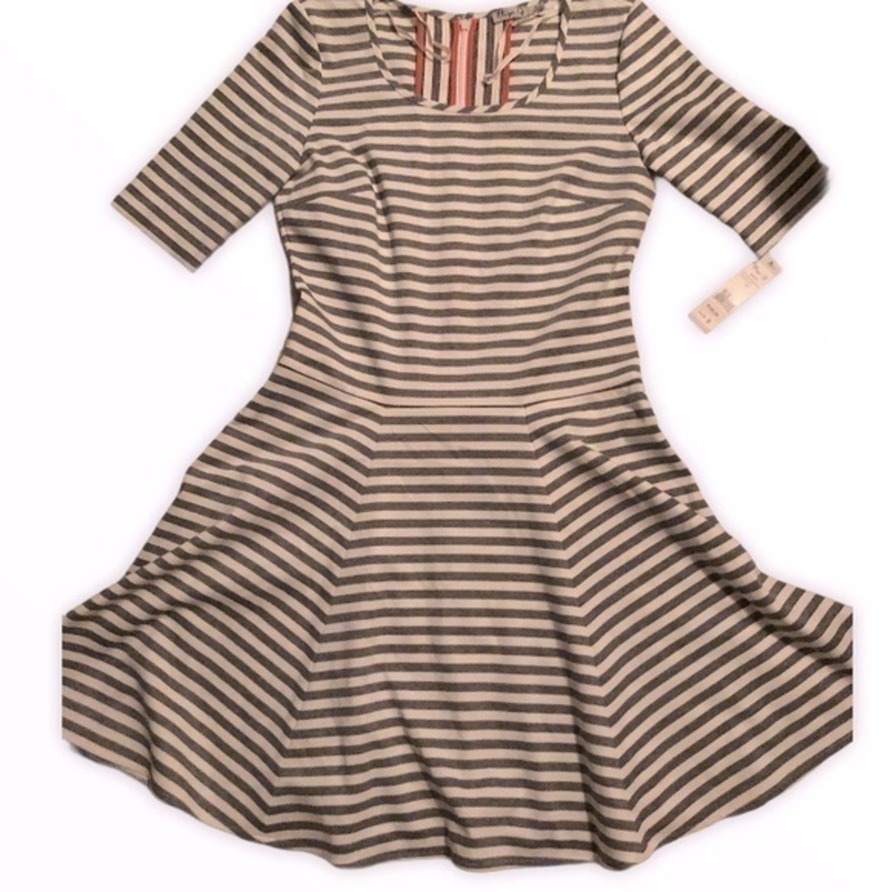 Eliza j gray striped fit n flare dress